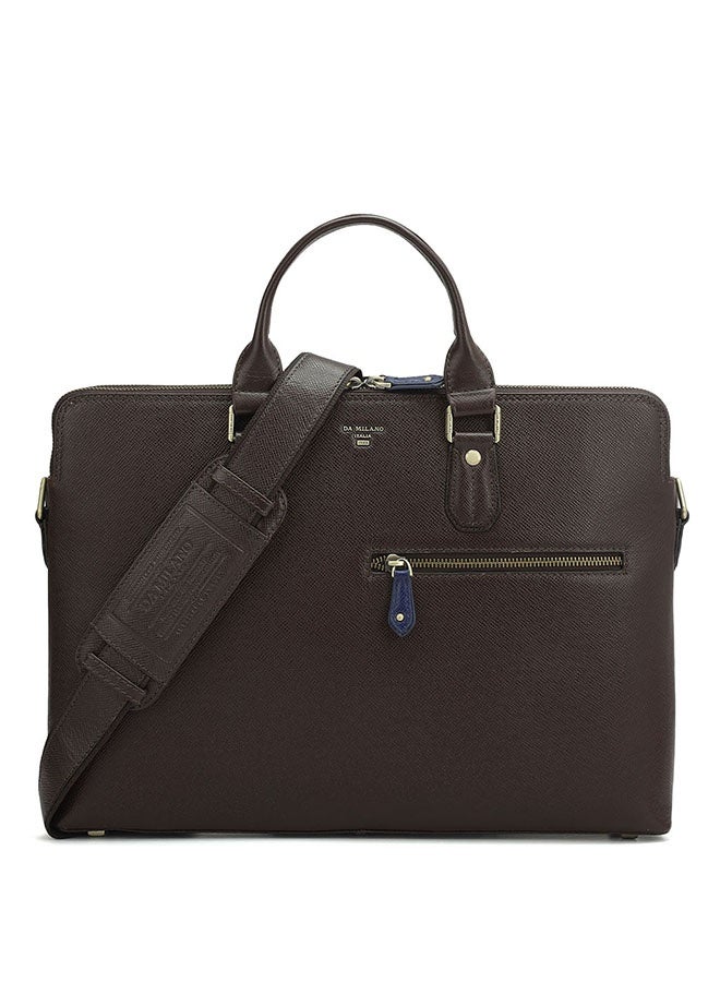 Da Milano Leather Brown Laptop Bag with Adjustable Shoulder Strap - Image 1