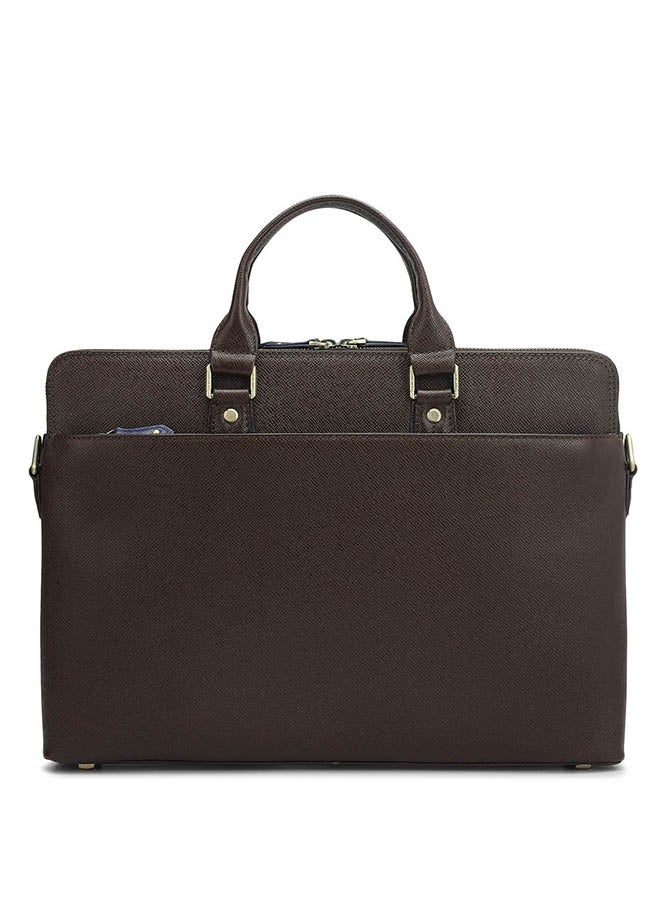 Da Milano Leather Brown Laptop Bag with Adjustable Shoulder Strap - Image 4