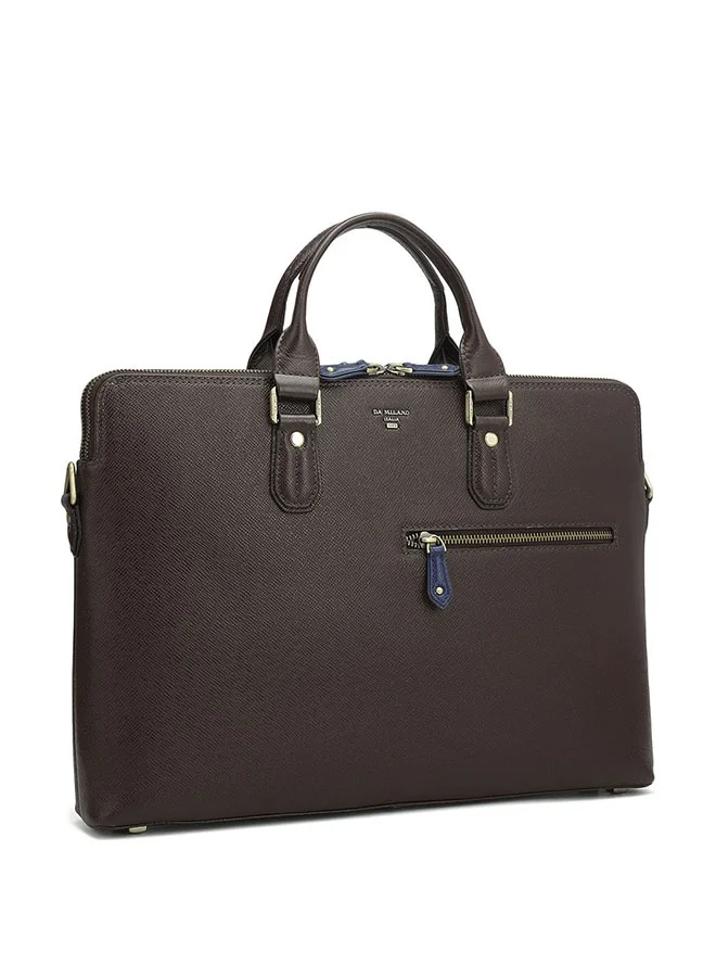 Da Milano Leather Brown Laptop Bag with Adjustable Shoulder Strap