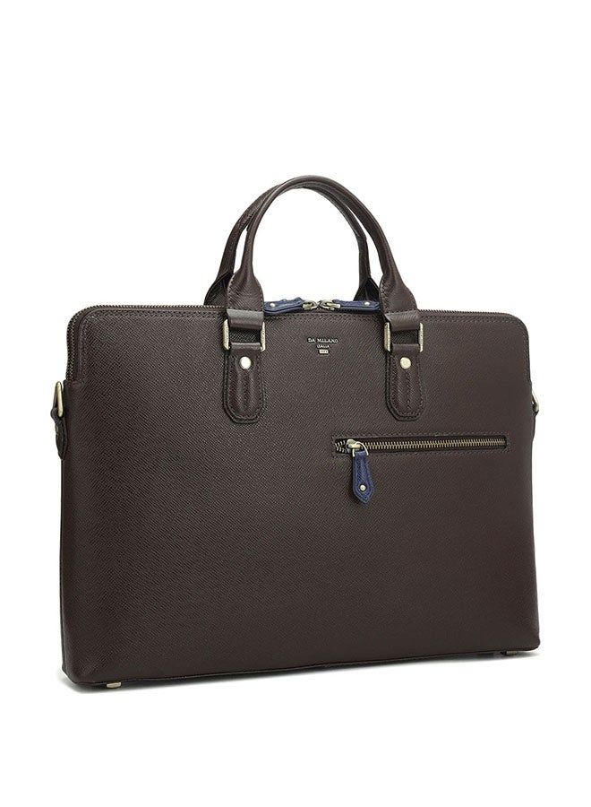 Da Milano Leather Brown Laptop Bag with Adjustable Shoulder Strap - Image 2
