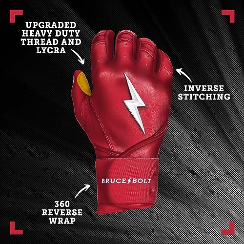 BRUCE BOLT Original Series Long Cuff Red Batting Glove - Red Large - Image 2