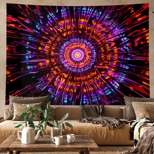 PSYHILAR Blacklight Mandala Tapestry for Bedroom, Psychedelic Black Light Posters for Adults and Teens, Colorful UV Reactive Aesthetic Bohemian Art Wall Hanging Decor Red and Purple (60 x 50 Inches) - Image 5
