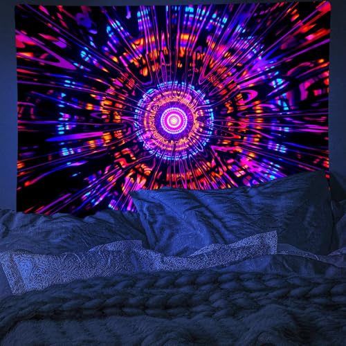 PSYHILAR Blacklight Mandala Tapestry for Bedroom, Psychedelic Black Light Posters for Adults and Teens, Colorful UV Reactive Aesthetic Bohemian Art Wall Hanging Decor Red and Purple (60 x 50 Inches) - Image 4