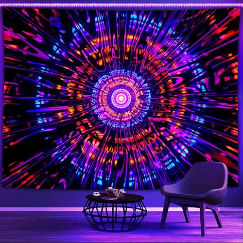PSYHILAR Blacklight Mandala Tapestry for Bedroom, Psychedelic Black Light Posters for Adults and Teens, Colorful UV Reactive Aesthetic Bohemian Art Wall Hanging Decor Red and Purple (60 x 50 Inches) - Image 2