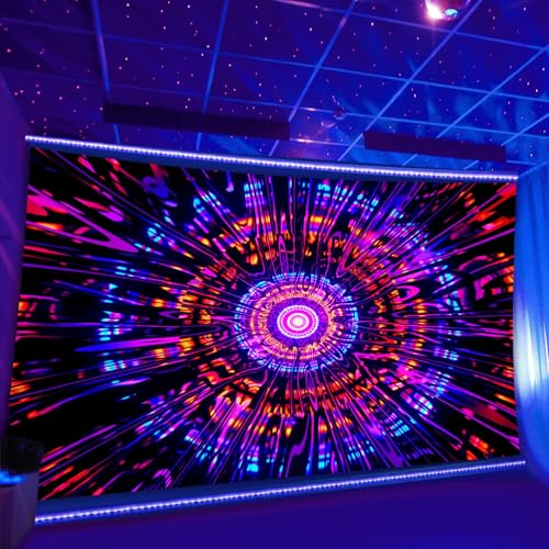 PSYHILAR Blacklight Mandala Tapestry for Bedroom, Psychedelic Black Light Posters for Adults and Teens, Colorful UV Reactive Aesthetic Bohemian Art Wall Hanging Decor Red and Purple (60 x 50 Inches) - Image 3