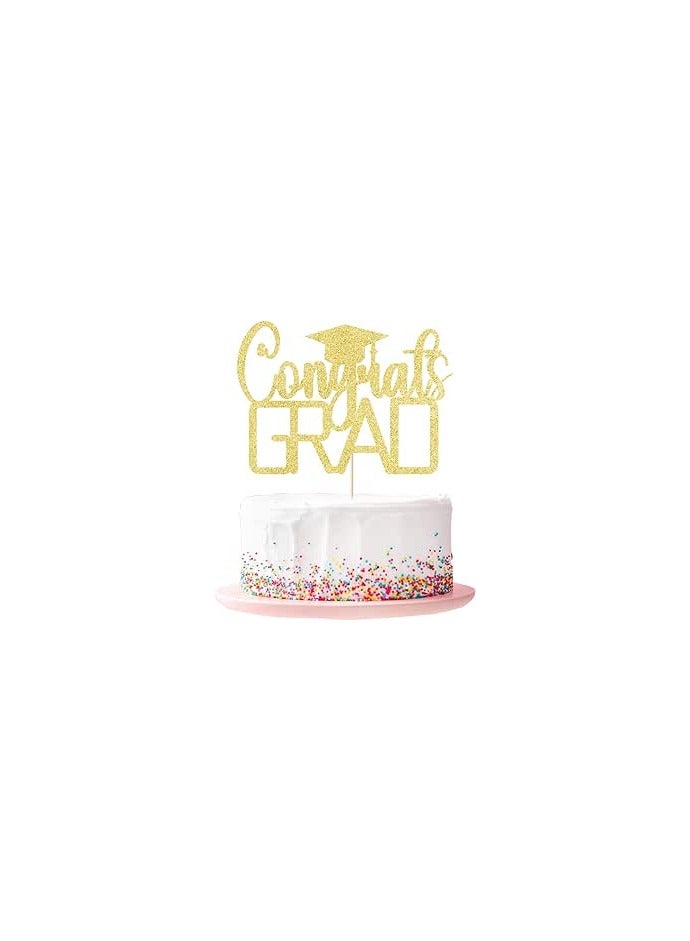 Congrats GRAD Cake Topper- Graduation Congrats Grad Cake Decor，2024 High School/College/Senior Graduation Party Decor,Class of 2024 Graduation class theme party Cake Decor gold