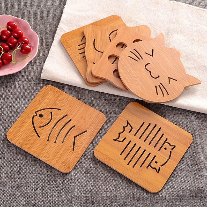 DHRUSIMI Home Kitchen Multifunction Bamboo Heat Resistant Pads Trivet Round MultiSize Placemat Coaster for Hot DishesPotBowlCupMupTeapotHot Pot Holders Wood 6 Pcs - Image 1