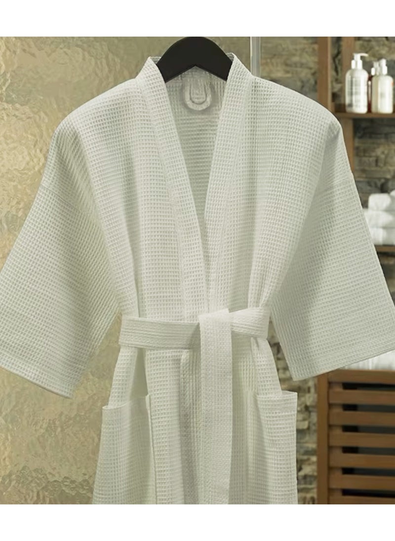 MAXQON Pack Of 2 - Bathrobes (Unisex) - 100% Cotton Waffle Highly Absorbent Super Soft Bathrobes For Women & Men- Adult Size, Color White  - Image 3