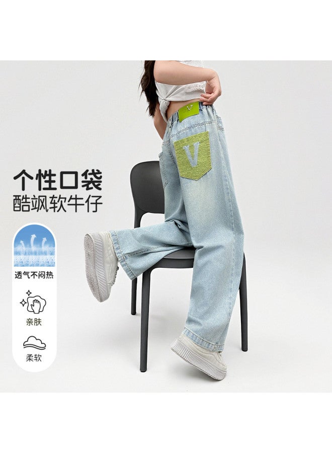 Bumblebee Girls Pants Summer 2025 New Arrival Fashionable Straight Wide Leg Thin Trendy Outfit For Big Kids - Image 2