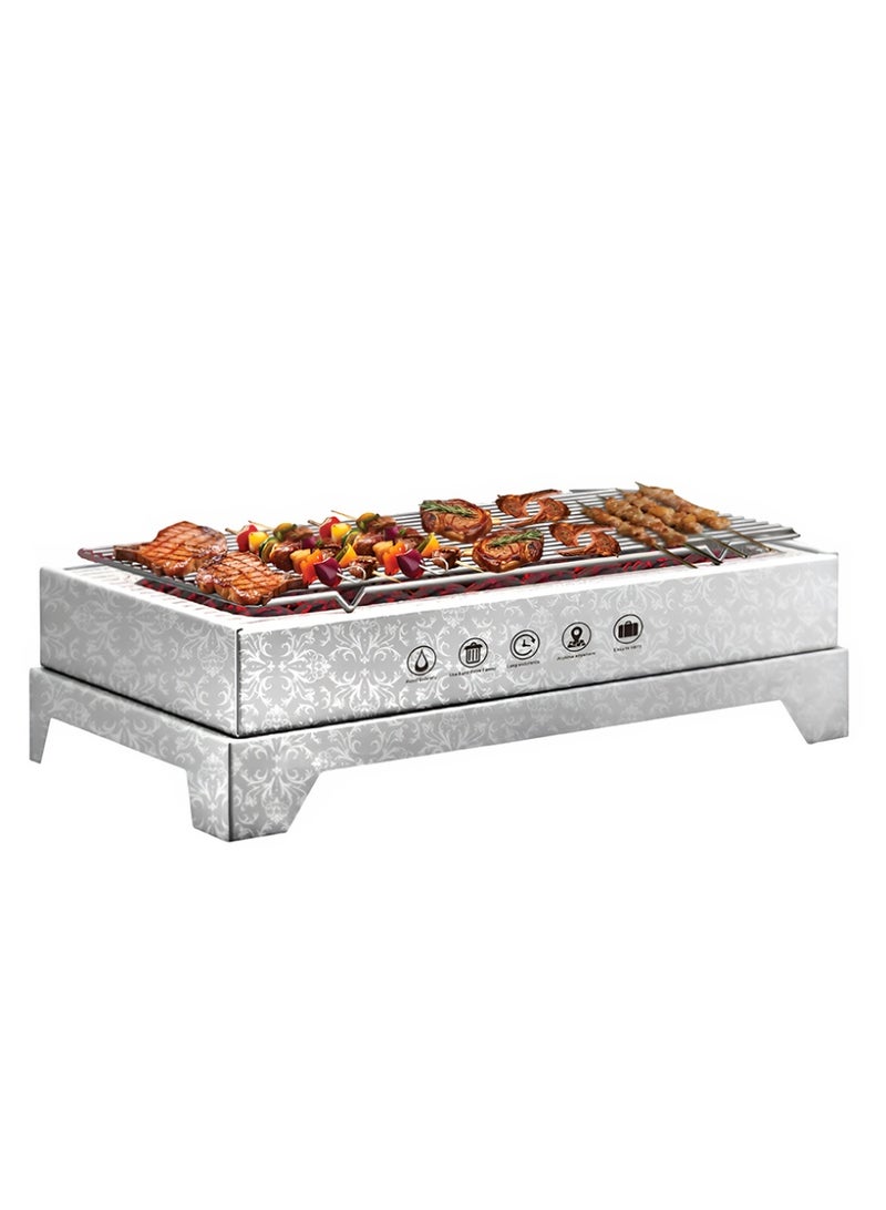 كادي ون شواية فحم فورية للاستخدام مره واحده محمولة قابلة للطي من الستانلس ستيل، شواية فورية ، منقل شوي محمول صغير الحجم مزود بشبك مثالي للطبخ في الهواء الطلق للرحلات و التخييم و النزهات .