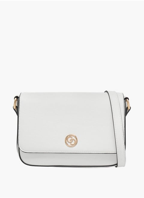 Women's Metallic Crossbody Bag with Flap Closure and Adjustable Strap