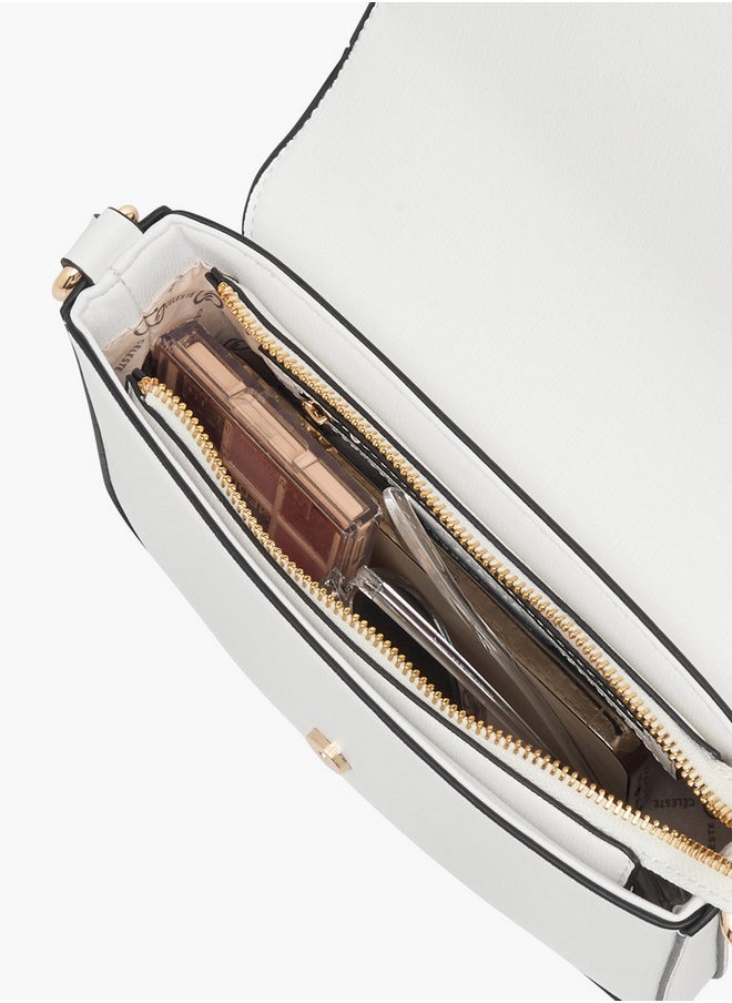 Women's Metallic Crossbody Bag with Flap Closure and Adjustable Strap
