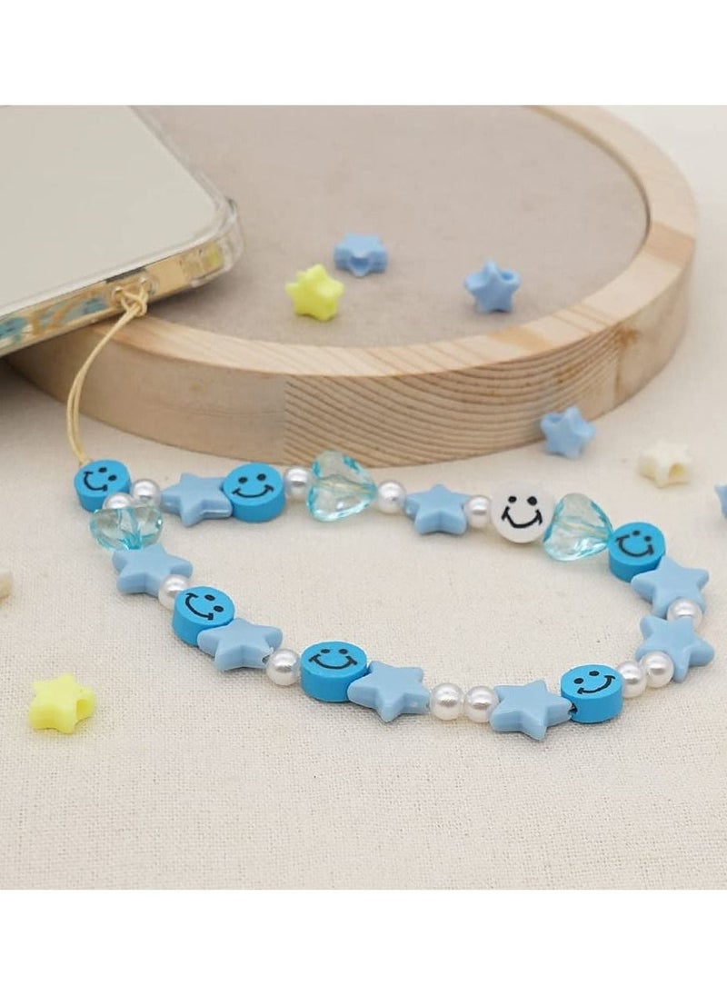 Phone Lanyard Wrist Strap Smiley Face Beaded,  Handmade Colorful Polymer Clay Acrylic Beads Pearl Phone Charm Strap - Image 4