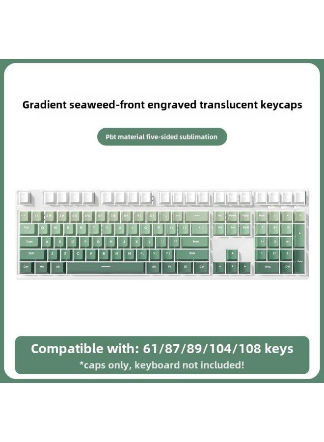 Silver Tough Original Seagrass Key Cap PBT Transparent Original High Positive Engraving Side Engraving Thermal Sublimation Gradient Color Personalized Key Cap-Color:Gradient Frost Leaf Engraved Translucent (adapted To 61/87/104/108 Keyboard) - Image 5
