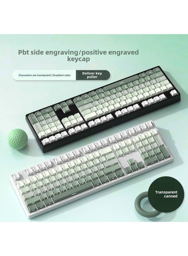 Silver Tough Original Seagrass Key Cap PBT Transparent Original High Positive Engraving Side Engraving Thermal Sublimation Gradient Color Personalized Key Cap-Color:Gradient Frost Leaf Engraved Translucent (adapted To 61/87/104/108 Keyboard) - Image 2