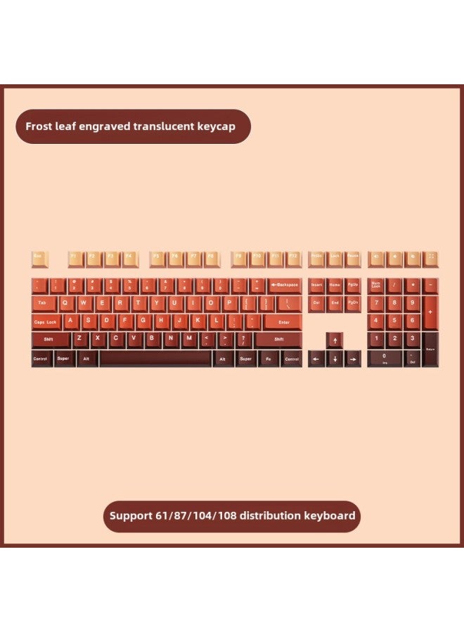 Silver Tough Original Seagrass Key Cap PBT Transparent Original High Positive Engraving Side Engraving Thermal Sublimation Gradient Color Personalized Key Cap-Color:Gradient Frost Leaf Engraved Translucent (adapted To 61/87/104/108 Keyboard) - Image 1