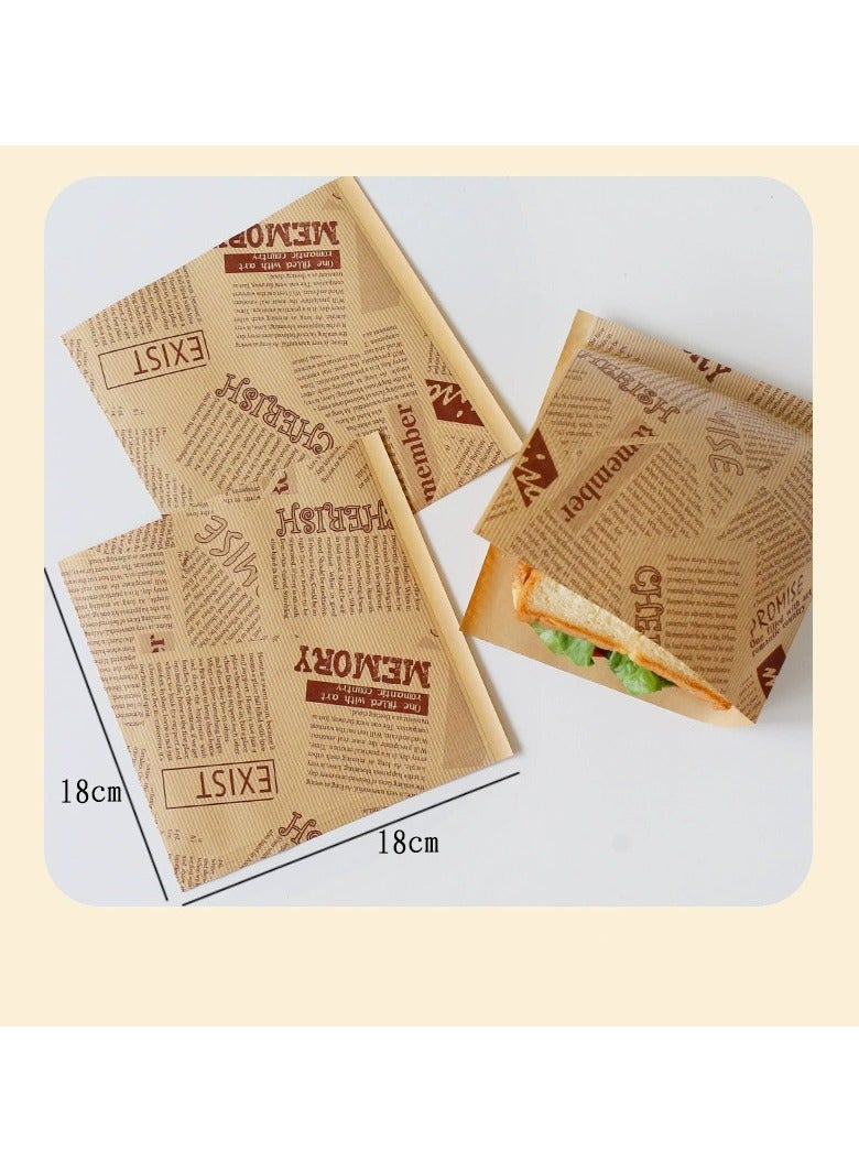 100 ورقة خبز ساندويتش برجر بطاطس مقلية ورق مقاوم للزيت من الدرجة الغذائية أغلفة مقاومة للدهون أدوات تغليف الخبز مناديل هدايا 18 × 18 سم - Image 5