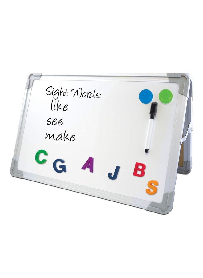 Flipside Products 18” X 12” Magnetic Double-Sided Desktop Easel, Bright White Dry Erase Easel For Office, Home, And Classroom, Aluminum Frame, Magnets And Dry Erase Marker W/Magnetic Eraser Cap  - Image 1