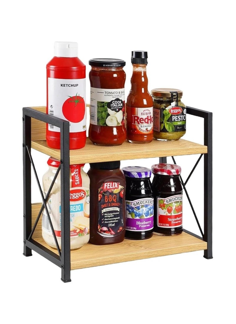 XICEN 2 Tier Bamboo  Wooden Spice Rack and Organizer, Seasoning Spice Jar Organizer,Tiered Wooden Spice Racks Free Standing for Cabinet Drawers and Countertop  - Image 1