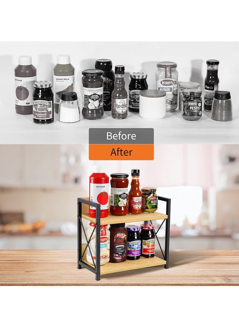 XICEN 2 Tier Bamboo  Wooden Spice Rack and Organizer, Seasoning Spice Jar Organizer,Tiered Wooden Spice Racks Free Standing for Cabinet Drawers and Countertop  - Image 3
