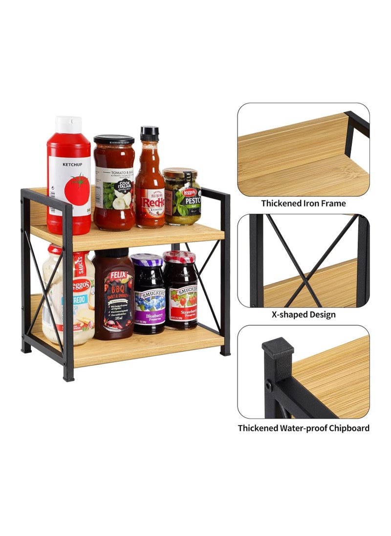 XICEN 2 Tier Bamboo  Wooden Spice Rack and Organizer, Seasoning Spice Jar Organizer,Tiered Wooden Spice Racks Free Standing for Cabinet Drawers and Countertop  - Image 4
