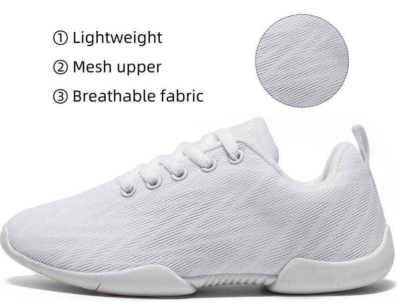 BAXINIER Girls Cheer Shoes White Youth Competition Cheerleading Dance Sneakers Lightweight Athletic Training Tennis Walking Footwear - White 12 Little Kid - Image 2