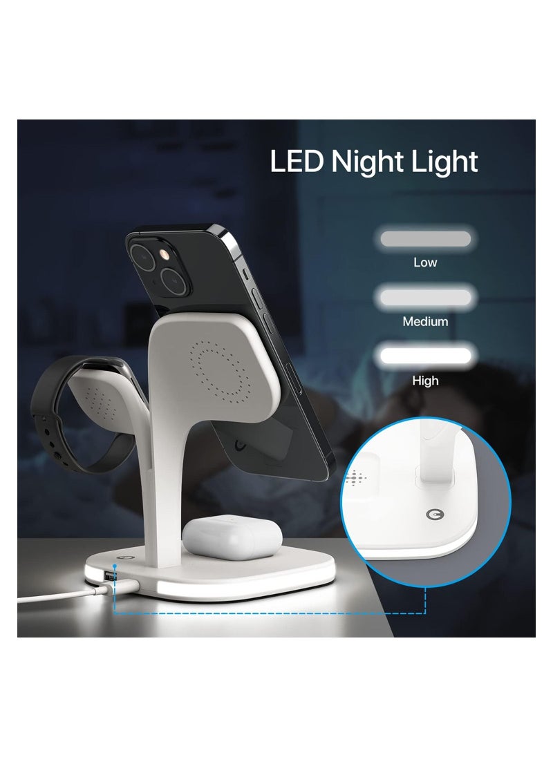 Magnetic Wireless Charging Station, EXW 3 in 1 Qi 15W Fast Mag-Safe Charger Stand for iPhone 13,12 Pro Max/Pro/Mini, Apple Watch 7/6/SE/5/4/3/2 with LED Lamp and USB Port