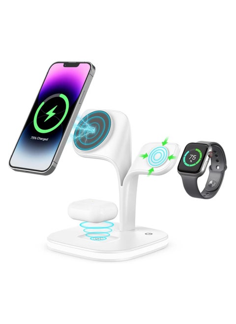 Magnetic Wireless Charging Station, EXW 3 in 1 Qi 15W Fast Mag-Safe Charger Stand for iPhone 13,12 Pro Max/Pro/Mini, Apple Watch 7/6/SE/5/4/3/2 with LED Lamp and USB Port