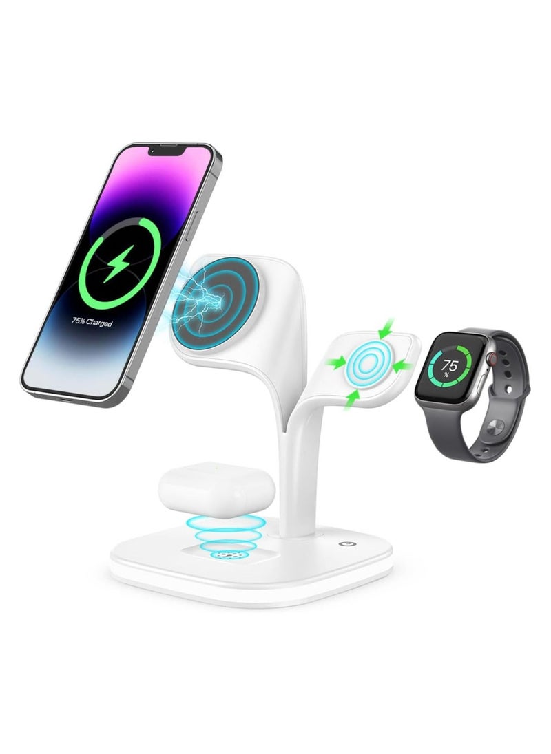 Magnetic Wireless Charging Station, EXW 3 in 1 Qi 15W Fast Mag-Safe Charger Stand for iPhone 13,12 Pro Max/Pro/Mini, Apple Watch 7/6/SE/5/4/3/2 with LED Lamp and USB Port