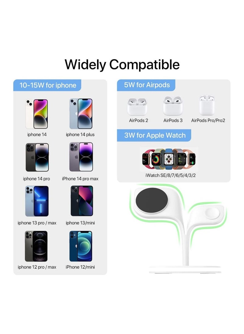 Magnetic Wireless Charging Station, EXW 3 in 1 Qi 15W Fast Mag-Safe Charger Stand for iPhone 13,12 Pro Max/Pro/Mini, Apple Watch 7/6/SE/5/4/3/2 with LED Lamp and USB Port
