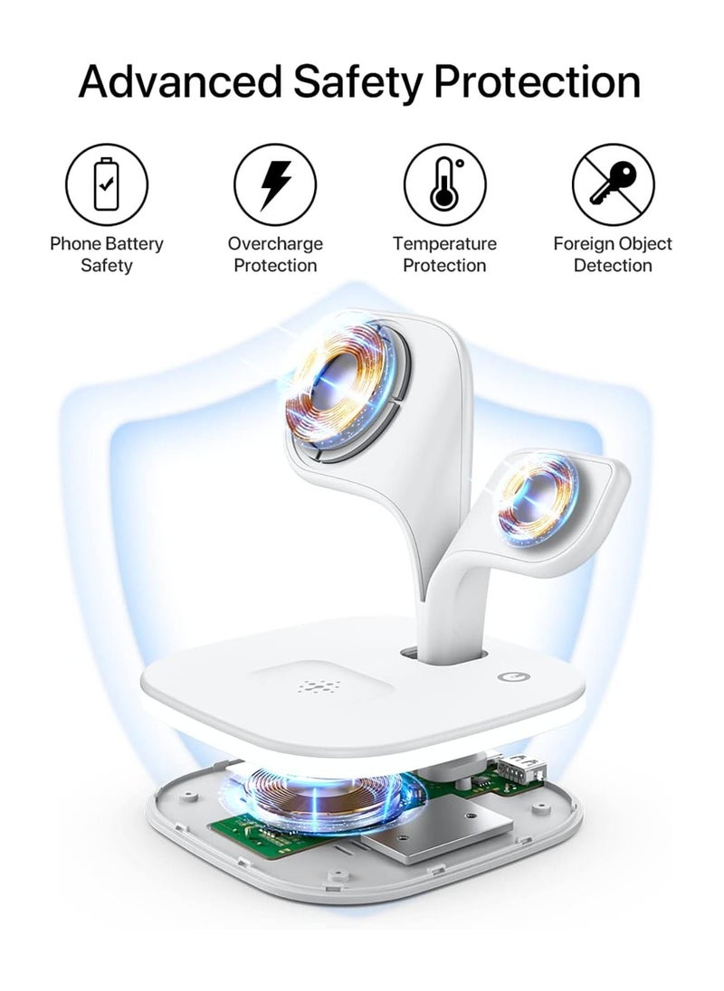 Magnetic Wireless Charging Station, EXW 3 in 1 Qi 15W Fast Mag-Safe Charger Stand for iPhone 13,12 Pro Max/Pro/Mini, Apple Watch 7/6/SE/5/4/3/2 with LED Lamp and USB Port