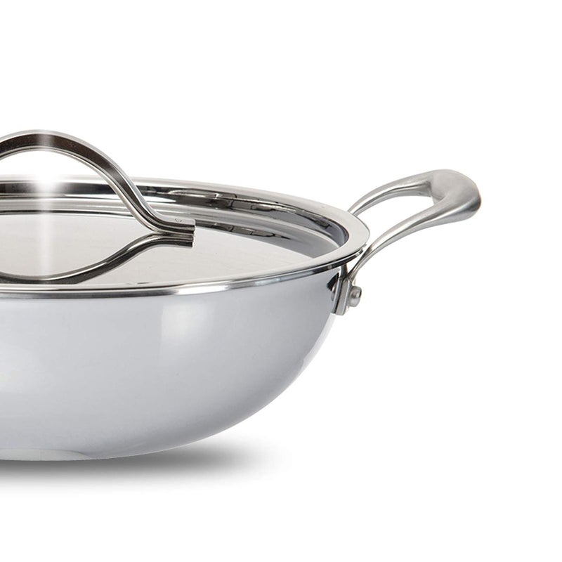 Fackelmann Triply Stainless Steel Kadai with Designer Lid 24 cm 250 litres Silver Induction Friendly - Image 2