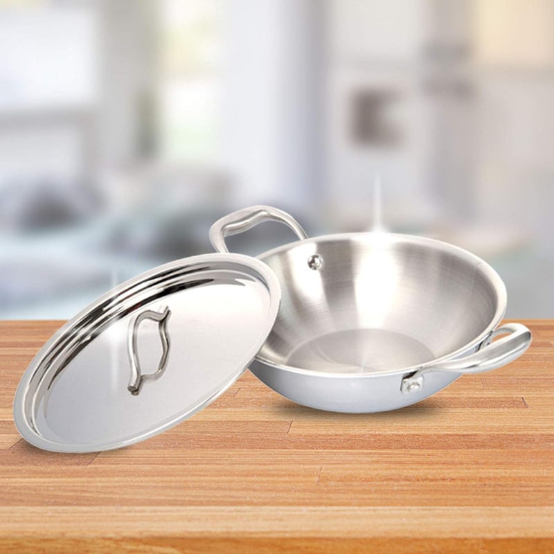 Fackelmann Triply Stainless Steel Kadai with Designer Lid 24 cm 250 litres Silver Induction Friendly - Image 3