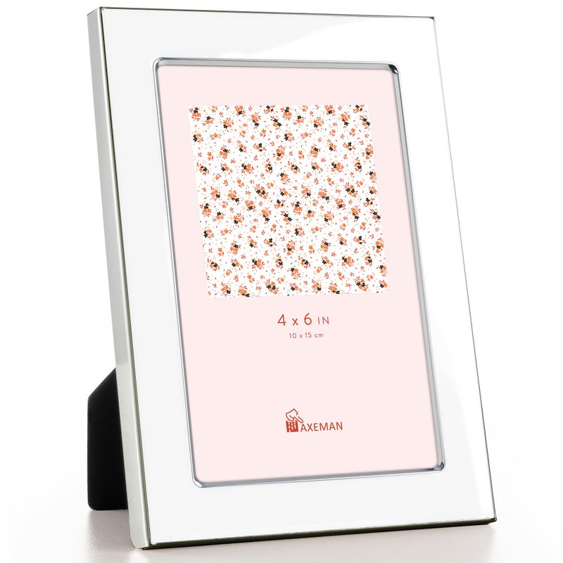 Axeman 4x6 Enamel Picture Frames with Tempered Glass|4 x 6 Modern Photo Frame with Silver Metal Edge Velvet Back for Tabletop and Wall Mount Display for Shelf  Desk & Countertop Decor  White - Image 1