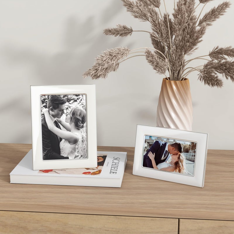 Axeman 4x6 Enamel Picture Frames with Tempered Glass|4 x 6 Modern Photo Frame with Silver Metal Edge Velvet Back for Tabletop and Wall Mount Display for Shelf  Desk & Countertop Decor  White - Image 2