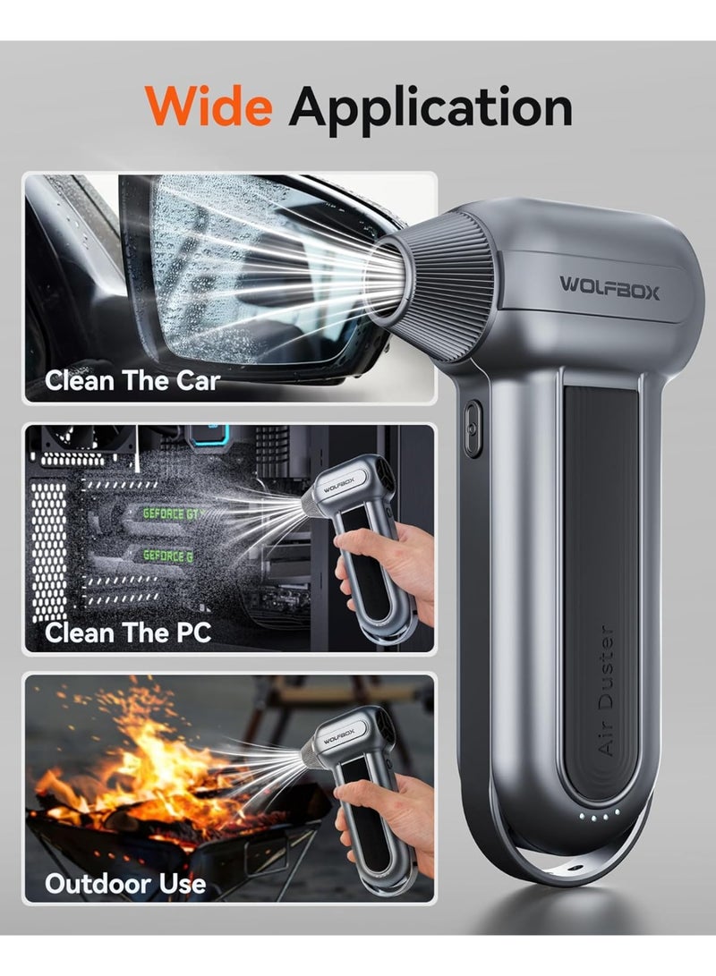 وولف بوكس منفضة هواء كهربائية من وولف بوكس ​​MF100 - 150,000 دورة في الدقيقة، منفضة هواء لاسلكية فائقة القوة، محرك بدون فرشاة قابل لإعادة الشحن، منفاخ غبار متين، منفاخ غبار قابل للتعديل بثلاث سرعات لأجهزة الكمبيوتر ولوحات المفاتيح والأماكن الخارجية والمنازل والسيارات - Image 5