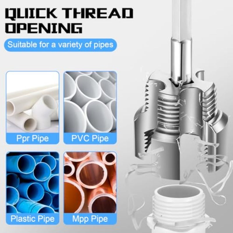 3 Pcs Pipe Thread Cutting Tool Integrated Internal and External Pipe Threading Tool Electric Drill Compatible PVC Tube Threader Kit, 1/2", 3/4", 1'' Tube Sizes Rethreading Kit - Image 3