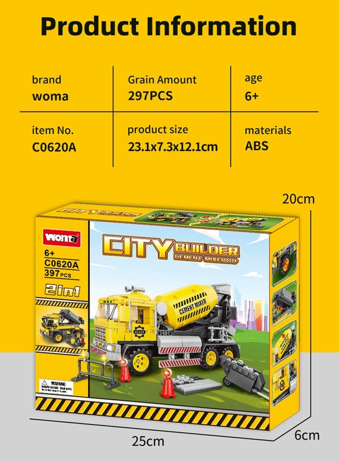 City 297PCS City Builder Toy Building Blocks Set,Concrete Mixer Truck Model Building Set,2 in 1 Kids Construction Truck Toy ,City Cement Mixer Truck Building Kit,Transport Cart Toy Building Blocks,Realistic Construction Vehicle Toy for Kids Ages 6+ - Image 5