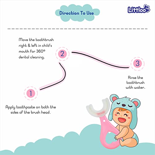 LITTLOO Baby U -Shaped Silicone Manual Tooth Brush With Soft & Elastic Bristles For Complete 360 Degree Dental Cleaning, Specially Designed For Toddlers & Children - (Pink & Blue) (Pack of 2) - Image 4