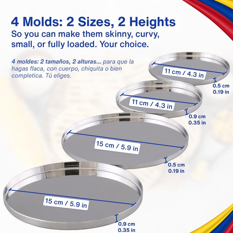 TRAITOOLS Stainless Steel Molde para Arepas with Gift Box – Premium Food Grade Material - Double Size (5.9" & 4.3") and Double Thickness (0.35" & 0.2") for Perfect Arepas Colombianas, Tortillas, Gorditas - Image 2