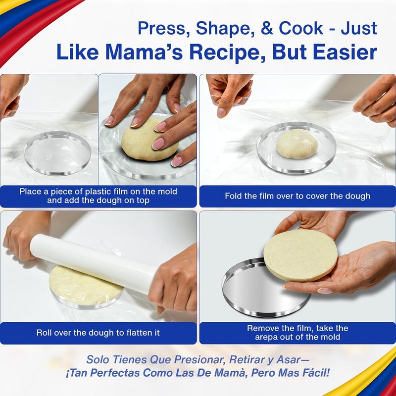 TRAITOOLS Stainless Steel Molde para Arepas with Gift Box – Premium Food Grade Material - Double Size (5.9" & 4.3") and Double Thickness (0.35" & 0.2") for Perfect Arepas Colombianas, Tortillas, Gorditas - Image 3