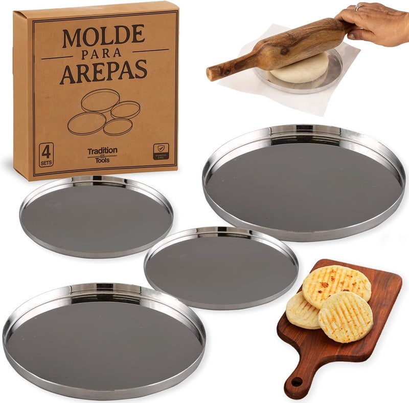 TRAITOOLS Stainless Steel Molde para Arepas with Gift Box – Premium Food Grade Material - Double Size (5.9" & 4.3") and Double Thickness (0.35" & 0.2") for Perfect Arepas Colombianas, Tortillas, Gorditas - Image 1