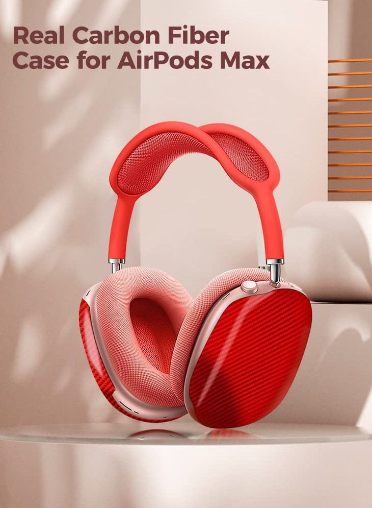 MONOCARBON Real Carbon Fiber for Airpods Max Case Cover Ultra Protective & Lightweight - Glossy Red - Image 2