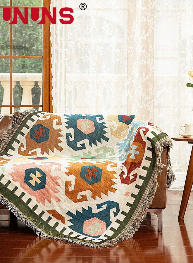 UNUNS Sofa Throw Blankets,Boho Geometric Reversible Woven Blanket With Tassel,Throws Blanket For Couch Chair Sofa Beach Travel,180x130cm - Image 1