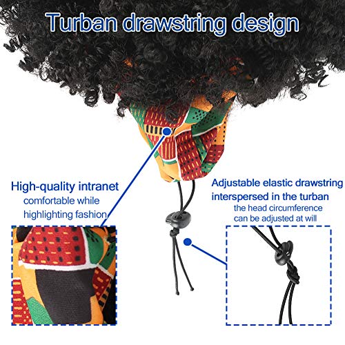 Aisaide Headband Wrap Wigs for Black Women,Synthetic Short Afro Kinky Curly Black Wig with Bangs 2 in 1 Afro Headwrap Wig with Headband Attached Dark Brown High Puff Ponytail - Image 5