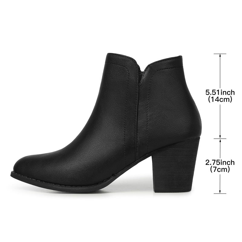 SHIBEVER Women's Ankle Boots Heel: Black Chunky Block Heels Slip On Almond Toe Boots Size 8 Side Zip Leather Booties - Image 5