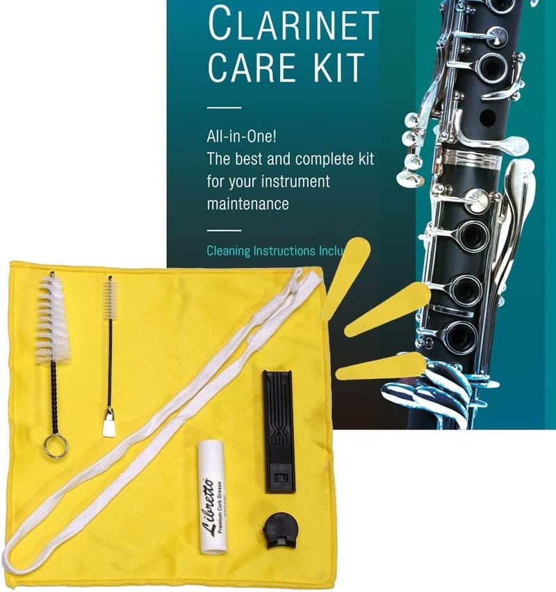 Libretto Clarinet All-Inclusive Care Kit: Mouthpiece Brush + Dust Brush + Microfiber Cleaning Cloth + Thumb Rest + Premium Cork Grease, Microfiber Pad Dryers x 3, Time to Clean Your Clarinet! - Image 1