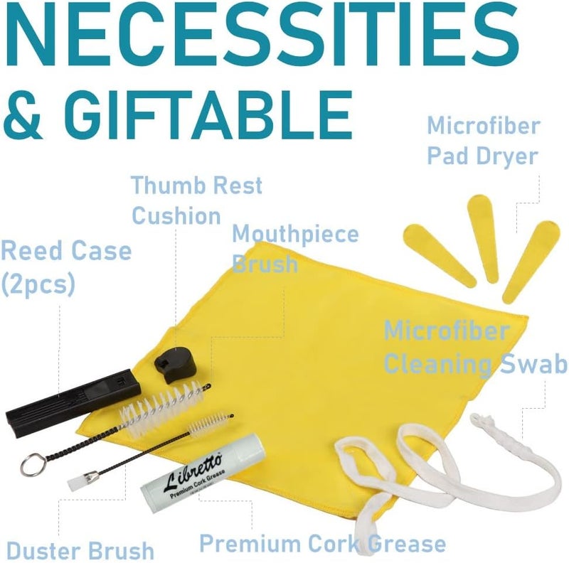 Libretto Clarinet All-Inclusive Care Kit: Mouthpiece Brush + Dust Brush + Microfiber Cleaning Cloth + Thumb Rest + Premium Cork Grease, Microfiber Pad Dryers x 3, Time to Clean Your Clarinet! - Image 2