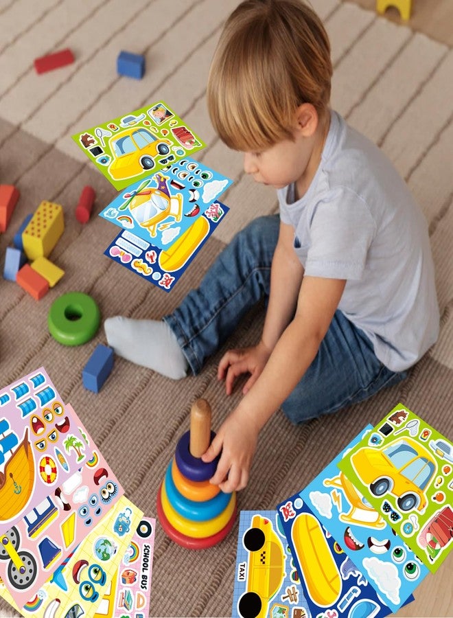 OTAITY 24 Sheets Vehicle Stickers for Kids, Make a Face Sticker, Make Your Own Car, Train, Airplane, Boat Stickers for Toddlers, Brithday Party Supplies Classroom Teacher Reward - Image 4