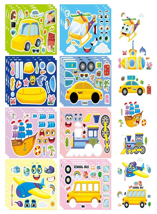 OTAITY 24 Sheets Vehicle Stickers for Kids, Make a Face Sticker, Make Your Own Car, Train, Airplane, Boat Stickers for Toddlers, Brithday Party Supplies Classroom Teacher Reward - Image 1